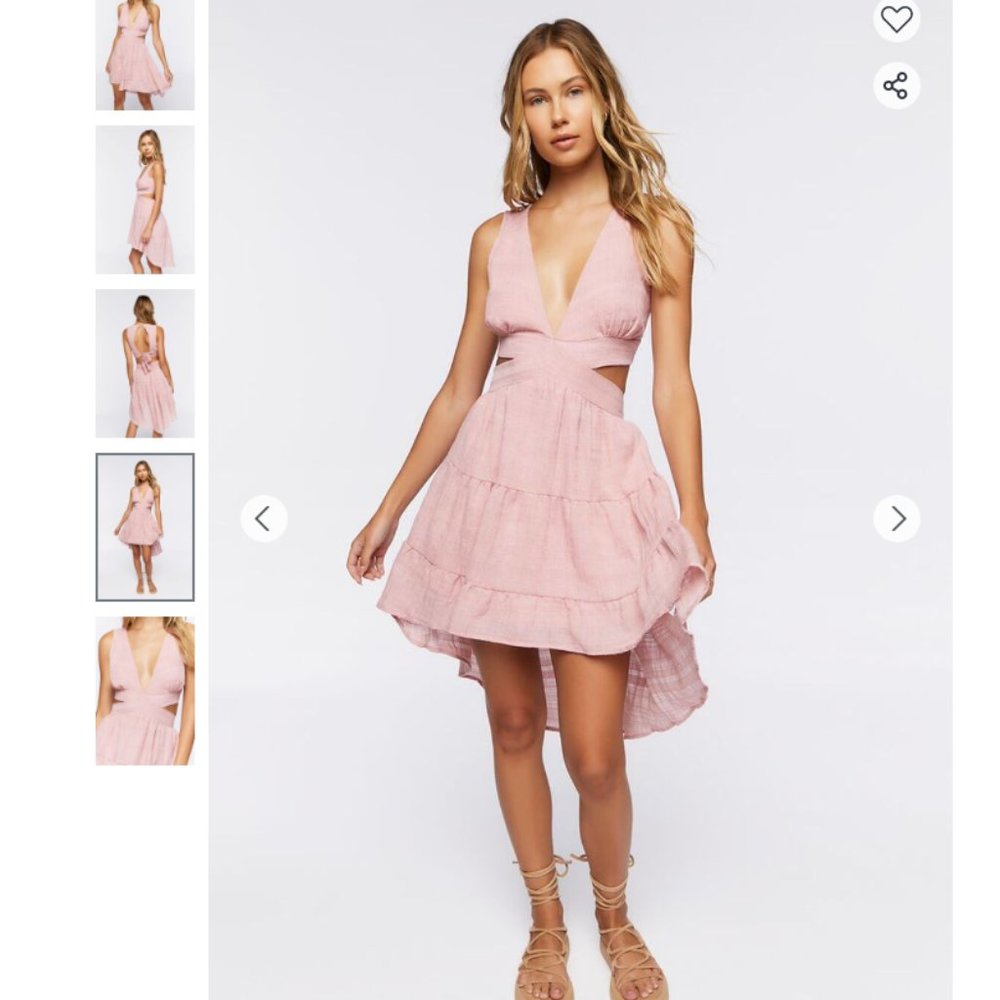 Cutout High-Low Midi Dress - Pink Linen Open Back Deep V Mini Dress - Picture 5 of 6